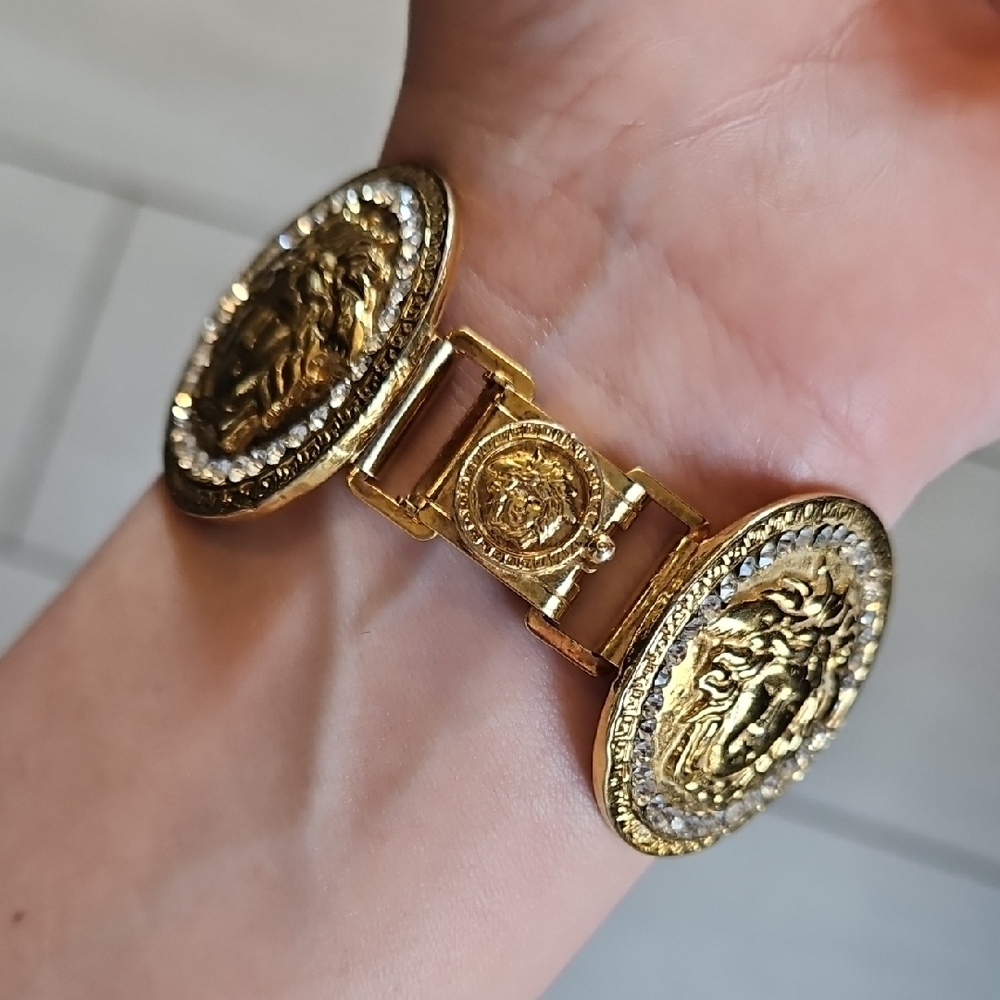 Versace 24k Gold Crystal Medusa Vintage Bracelet - Picture 3 of 9